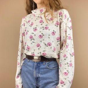 Vintage Pink Rose Long Sleeve Turtleneck